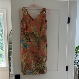 Talbots vintage Tropical Print Sleeveless Dress with embellishment